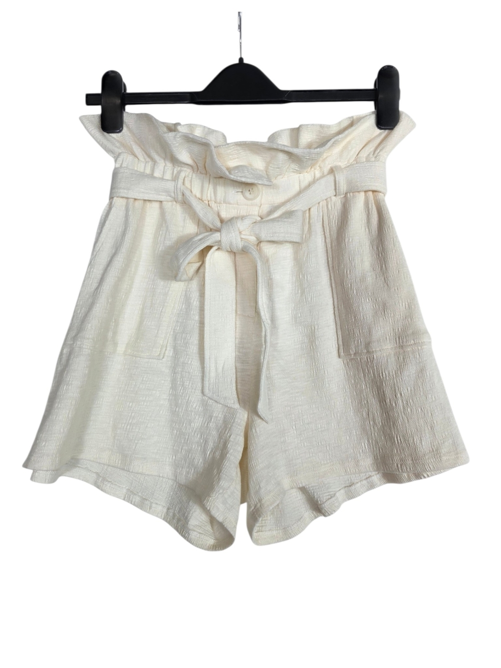 Richer Poorer Textured cotton Cream High-Waist Paperbag Tie Shorts